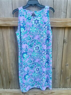 Talbots Lavender Floral Shift Dress | Size Large | 93% Nylon Stretch